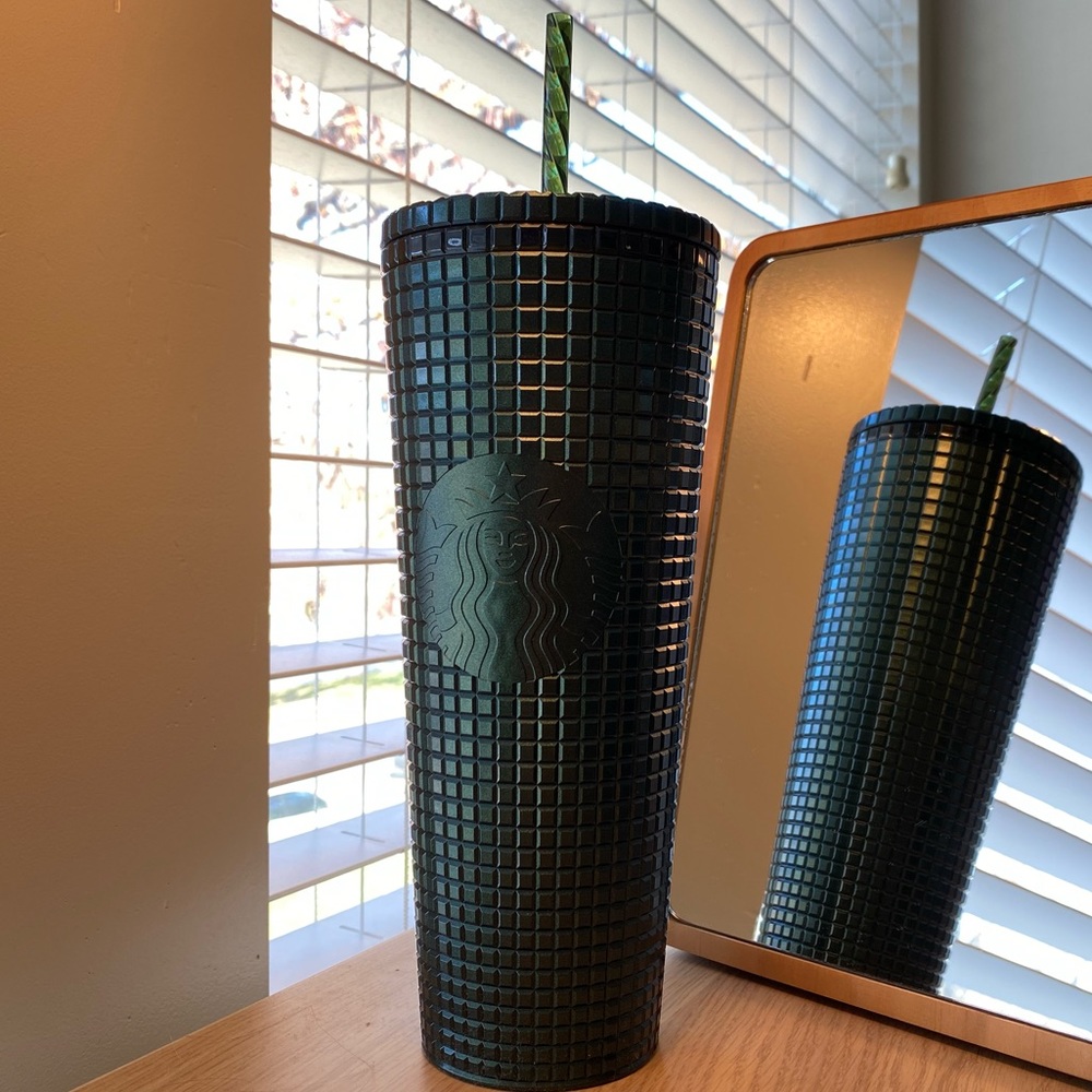 🎄2021 Starbucks Dark Green Grid Holiday Tumbler NWT